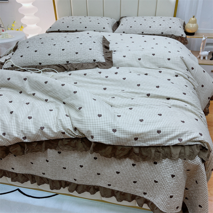 91家纺网 家纺一手货源 找家纺 暖居 2024新款砂洗棉花被套全棉床盖四件套绗缝夹棉纯棉床盖三件套雅格