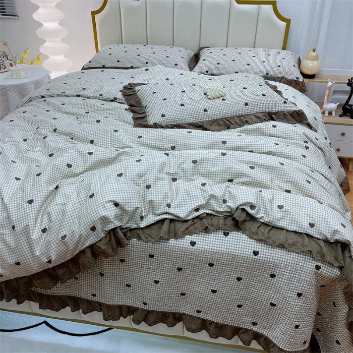 91家纺网 家纺一手货源 找家纺 暖居 2024新款砂洗棉花被套全棉床盖四件套绗缝夹棉纯棉床盖三件套雅格