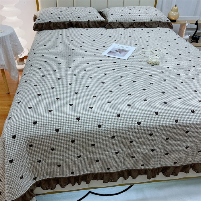 91家纺网 家纺一手货源 找家纺 暖居 2024新款砂洗棉花被套全棉床盖四件套绗缝夹棉纯棉床盖三件套雅格