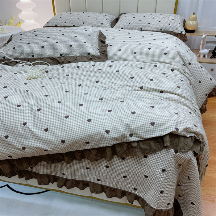 91家纺网 家纺一手货源 找家纺 暖居 2024新款砂洗棉花被套全棉床盖四件套绗缝夹棉纯棉床盖三件套雅格