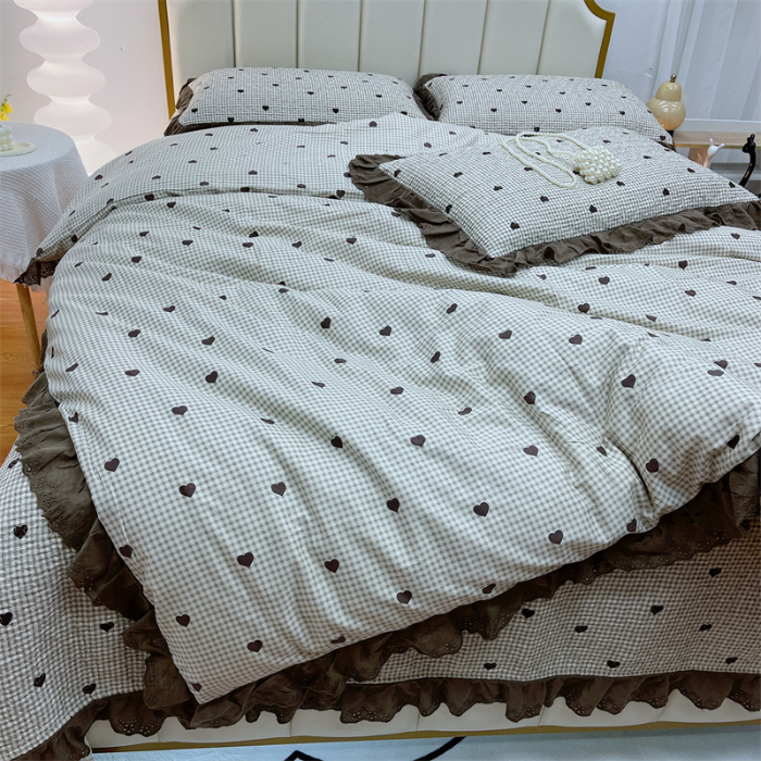 91家纺网 家纺一手货源 找家纺 暖居 2024新款砂洗棉花被套全棉床盖四件套绗缝夹棉纯棉床盖三件套雅格