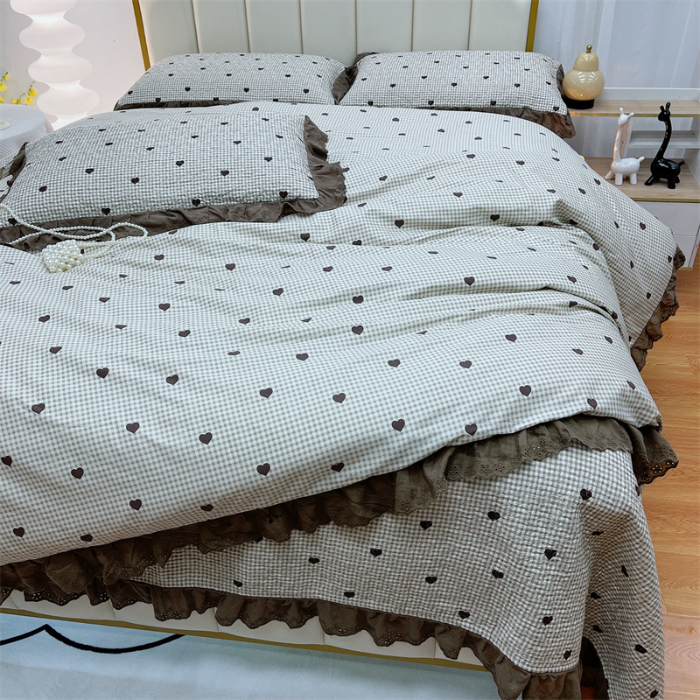 91家纺网 家纺一手货源 找家纺 暖居 2024新款砂洗棉花被套全棉床盖四件套绗缝夹棉纯棉床盖三件套雅格