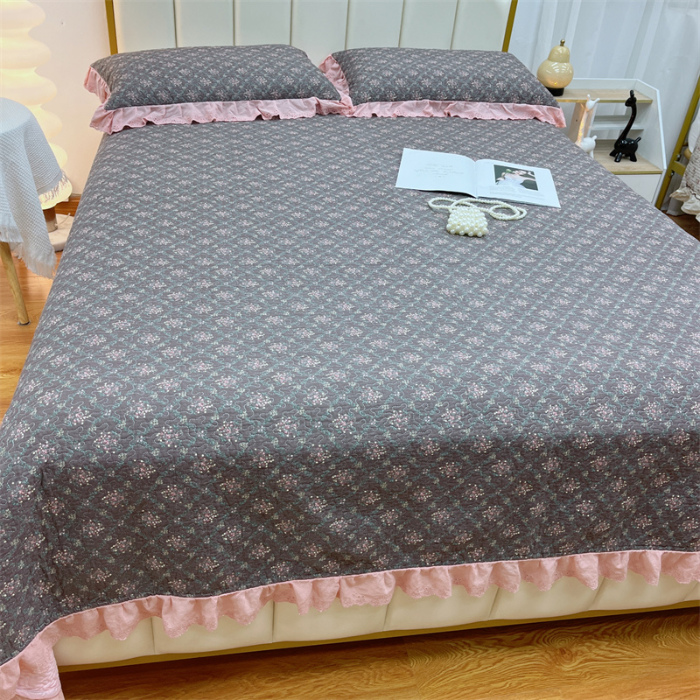 91家纺网 家纺一手货源 找家纺 暖居 2024新款砂洗棉花被套全棉床盖四件套绗缝夹棉纯棉床盖三件套 知画