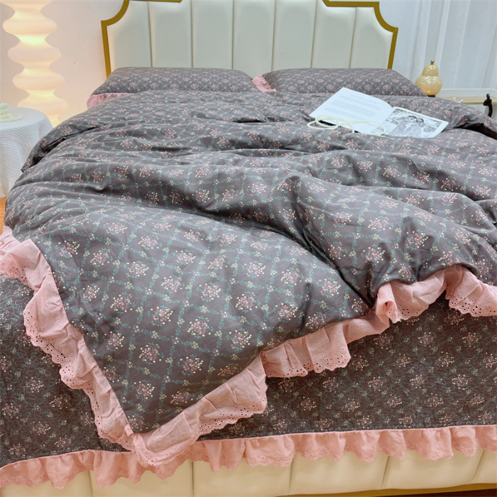 91家纺网 家纺一手货源 找家纺 暖居 2024新款砂洗棉花被套全棉床盖四件套绗缝夹棉纯棉床盖三件套 知画