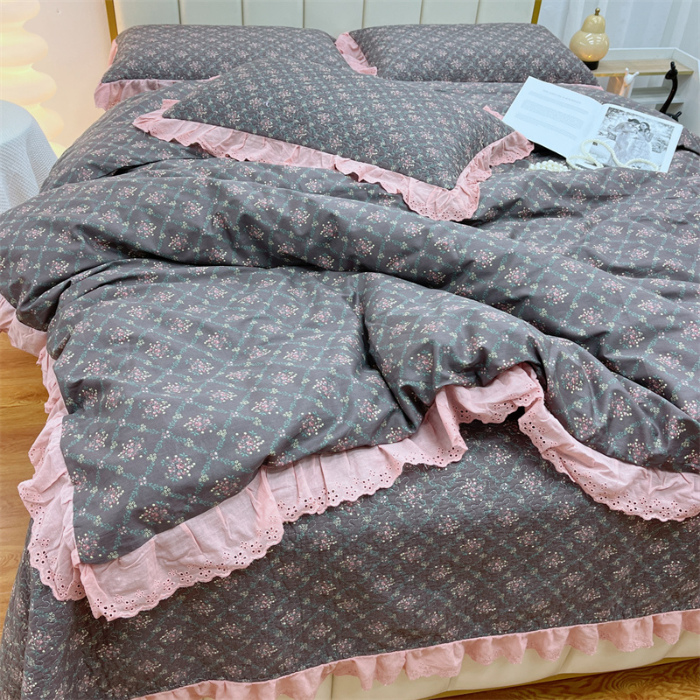 91家纺网 家纺一手货源 找家纺 暖居 2024新款砂洗棉花被套全棉床盖四件套绗缝夹棉纯棉床盖三件套 知画