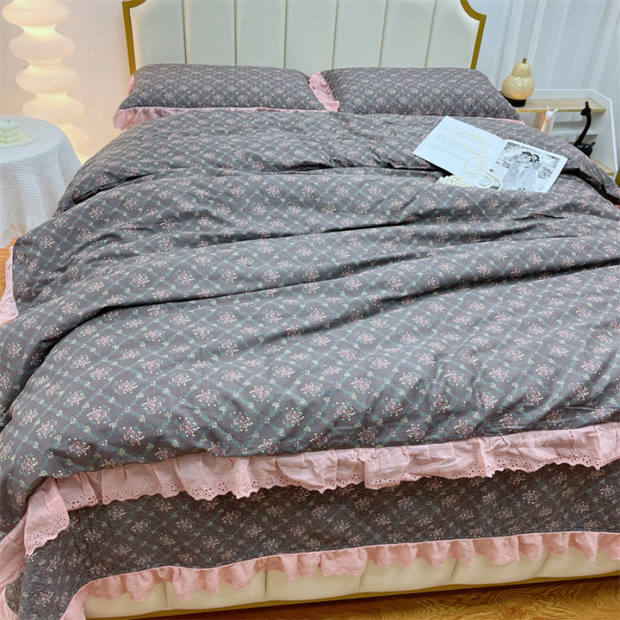 91家纺网 家纺一手货源 找家纺 暖居 2024新款砂洗棉花被套全棉床盖四件套绗缝夹棉纯棉床盖三件套 知画