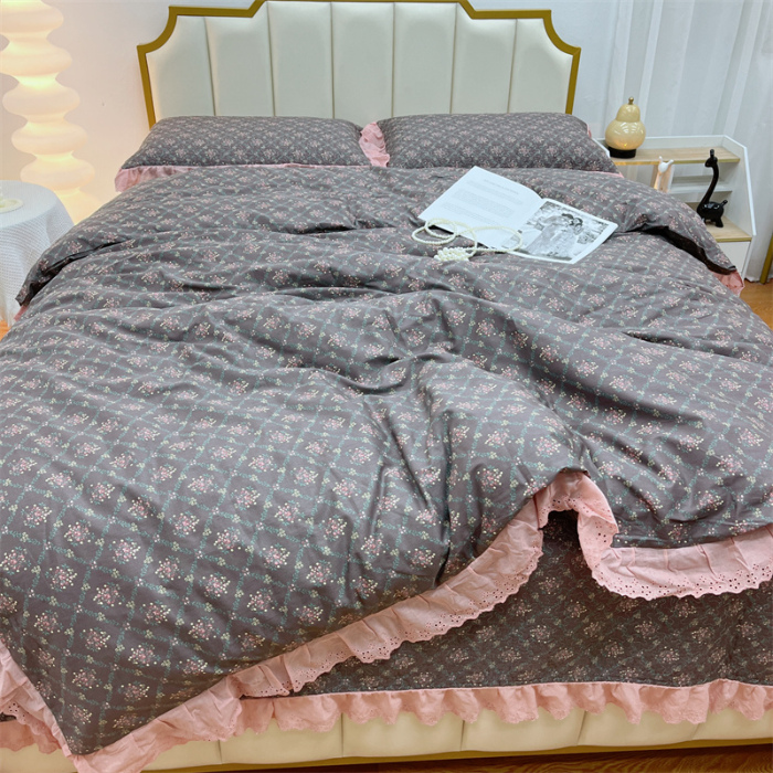91家纺网 家纺一手货源 找家纺 暖居 2024新款砂洗棉花被套全棉床盖四件套绗缝夹棉纯棉床盖三件套 知画