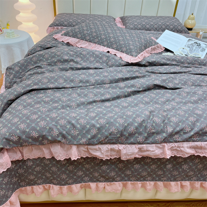 91家纺网 家纺一手货源 找家纺 暖居 2024新款砂洗棉花被套全棉床盖四件套绗缝夹棉纯棉床盖三件套 知画