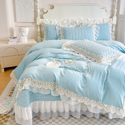 91家纺网 家纺一手货源 找家纺 （总）新款A类糯小棉法式蕾丝雪纺床盖三件套 法式花边夏被四件套空调被单薄被子