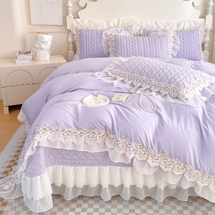 91家纺网 家纺一手货源 找家纺 （总）新款A类糯小棉法式蕾丝雪纺床盖三件套 法式花边夏被四件套空调被单薄被子