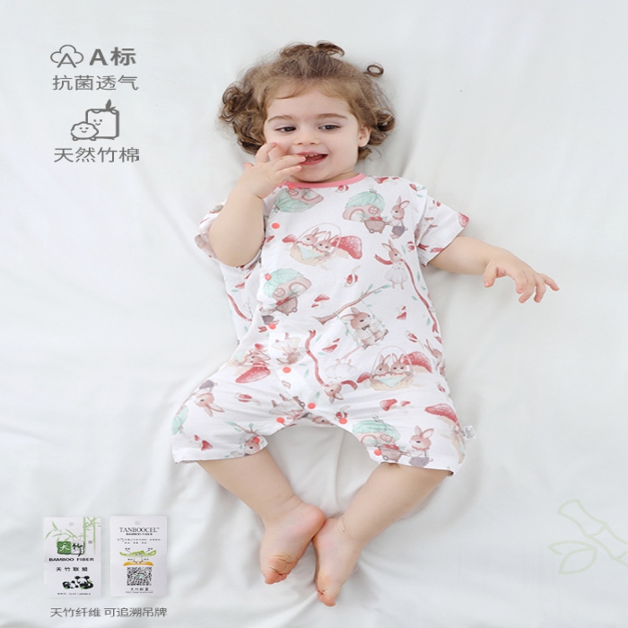 91家纺网 家纺一手货源 找家纺 （总）新品！婴儿纱布短袖连体衣天竹纤维空调服睡衣a类宝宝哈衣夏季衣服一件代发