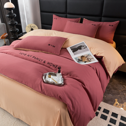 91家纺网 家纺一手货源 找家纺 （总）金牛枕芯 2024新款磨毛亲肤小清新刺绣四件套纯色直播电商