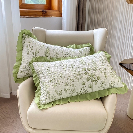 91家纺网 家纺一手货源 找家纺 2025春夏新品A类母婴级双层纱棉麻花边夹棉枕套一对泡泡纱泡泡棉小竺棉纯棉全棉磨毛水洗棉花边枕套一对