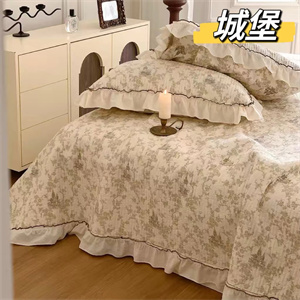91家纺网 家纺一手货源 找家纺 （总）纯棉床盖三件套260×240法式全棉床裙花边 纯棉夹棉床盖