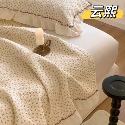 91家纺网 家纺一手货源 找家纺 （总）纯棉床盖三件套260×240法式全棉床裙花边 纯棉夹棉床盖