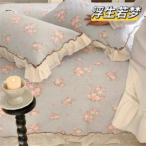 91家纺网 家纺一手货源 找家纺 （总）纯棉床盖三件套260×240法式全棉床裙花边 纯棉夹棉床盖