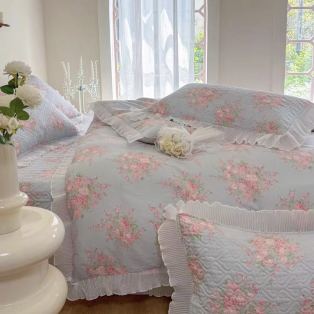 纯棉床盖三件套240×255小仙女夏季加大床单花边全棉床盖三件套