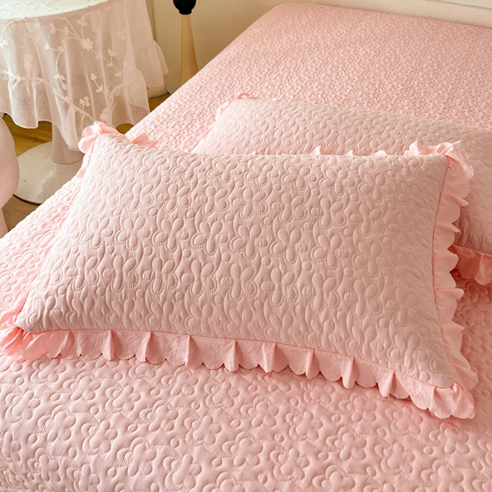 91家纺网 家纺一手货源 找家纺 （总）2025韩版少女心法式公主风水洗棉蕾丝花边夏被床盖款四件套泡泡棉小竺棉凉蝴蝶结夏被床盖款四件套