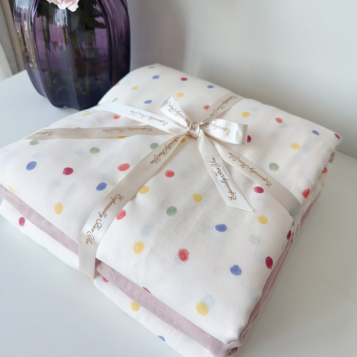 91家纺网 家纺一手货源 找家纺 麦伦家居 2024春夏新品全棉有氧双层纱印花系列四件套（叠拍图）彩啵啵