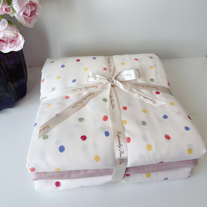 91家纺网 家纺一手货源 找家纺 麦伦家居 2024春夏新品全棉有氧双层纱印花系列四件套（叠拍图）彩啵啵