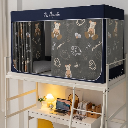 91家纺网 家纺一手货源 找家纺 学生宿舍蚊帐一体上下铺蚊帐遮光防尘床帘0.9米三开门拉链蚊帐