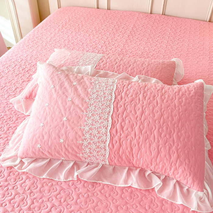 91家纺网 家纺一手货源 找家纺 （总）2025韩版少女心法式公主风水洗棉蕾丝花边绣花床盖款夏被四件套泡泡棉小竺棉凉感丝夏被床盖款四件套