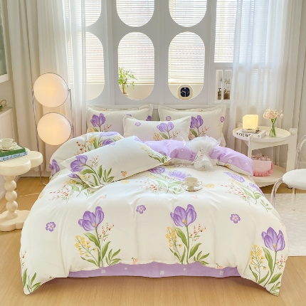 91家纺网 家纺一手货源 找家纺 （总）直播2024新款斜纹磨毛印花四件套植物羊绒套件