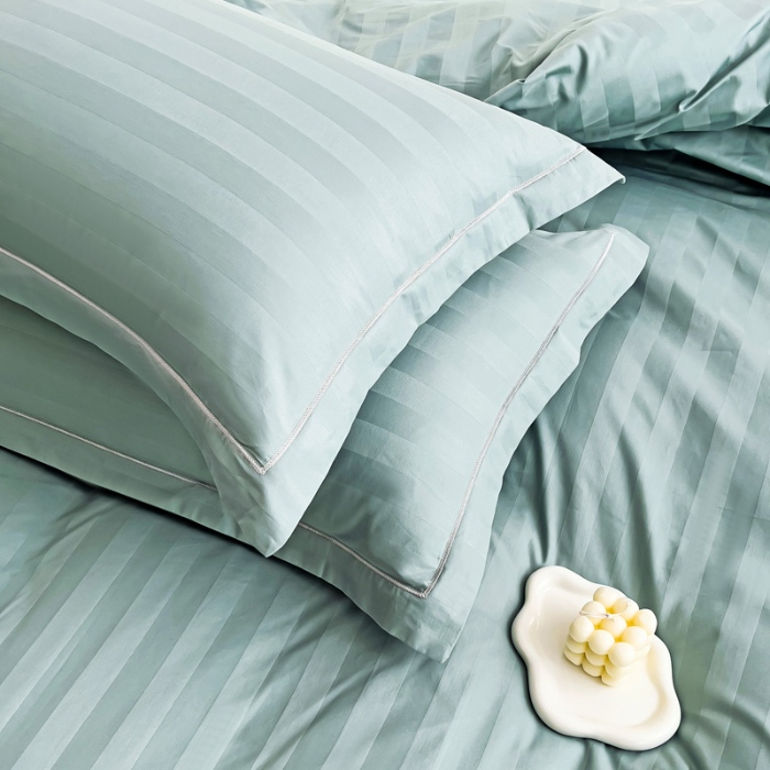 91家纺网 家纺一手货源 找家纺 （总）品乐2025新款60支长绒棉条纹宽边全棉四件套