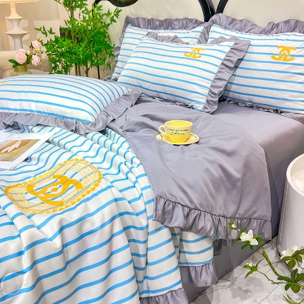 91家纺网 家纺一手货源 找家纺 （总）经年2025年新款 水洗真丝冰丝天丝韩版夏被四件套直播爆款浅夏系列