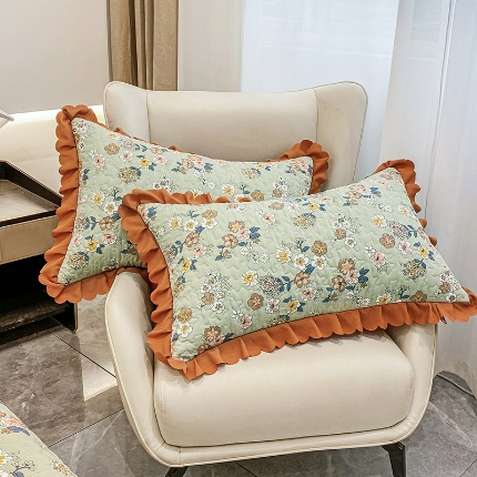 91家纺网 家纺一手货源 找家纺 2025春夏新品A类母婴级双层纱棉麻花边夹棉枕套一对泡泡纱泡泡棉小竺棉纯棉全棉磨毛水洗棉花边枕套一对