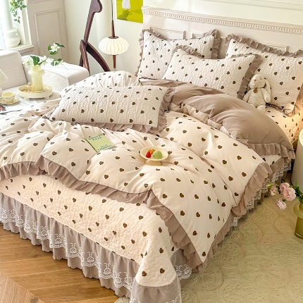 91家纺网 家纺一手货源 找家纺 （总）漫布云2025春夏A类母婴级泡泡纱蕾丝花边床盖款四件套泡泡棉小竺棉双层纱棉麻纯棉全棉床盖款四件套纯棉全棉夏被四件套