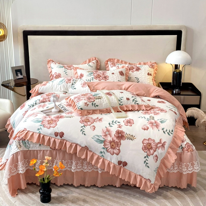 91家纺网 家纺一手货源 找家纺 苏米娜2024母婴全纯棉双层纱印花床盖款四件套泡泡棉泡泡纱小竺棉四件套