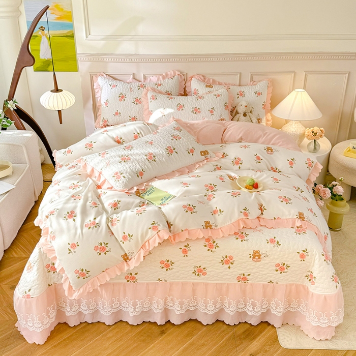 91家纺网 家纺一手货源 找家纺 苏米娜2024母婴全纯棉双层纱印花床盖款四件套泡泡棉泡泡纱小竺棉四件套