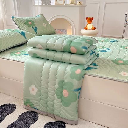 91家纺网 家纺一手货源 找家纺 （总）福来临 2025新款印花+纯色凉感丝含胶凉席夏被三件套四件套