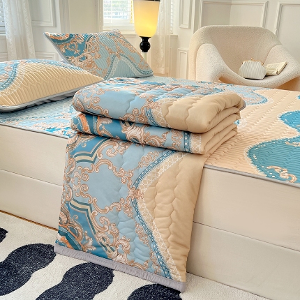 91家纺网 家纺一手货源 找家纺 （总）福来临 2025新款印花+纯色凉感丝含胶凉席夏被三件套四件套