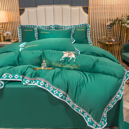 91家纺网 家纺一手货源 找家纺 （总）2025宽边数码印花水洗真丝绣花四件套 轻奢刺绣冰丝天丝套件