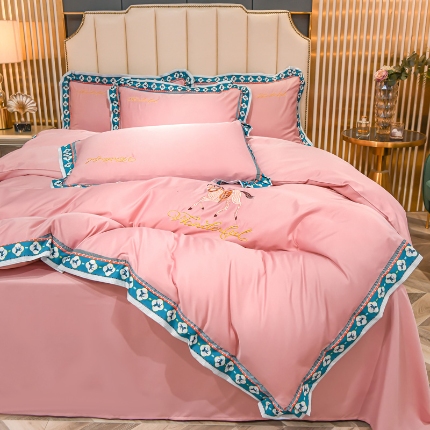 （总）2025宽边数码印花水洗真丝绣花四件套 轻奢刺绣冰丝天丝套件