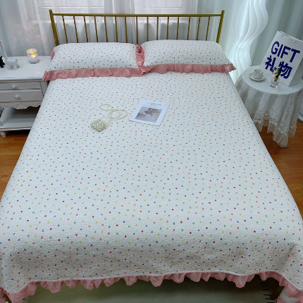 91家纺网 家纺一手货源 找家纺 暖居 2024新款直播全棉夹棉床盖夏被三件套夏凉被 奶油点点