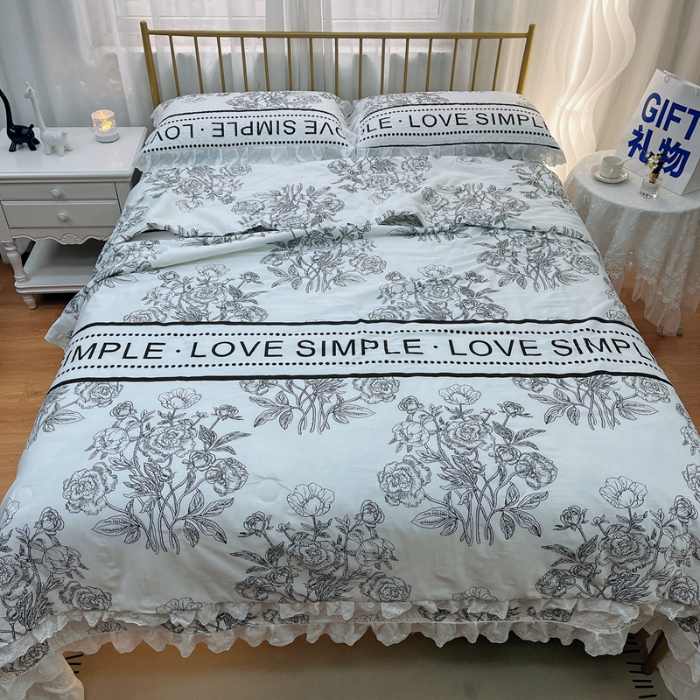 91家纺网 家纺一手货源 找家纺 暖居 2024新款直播全棉夹棉床盖夏被三件套夏凉被 晨暮间