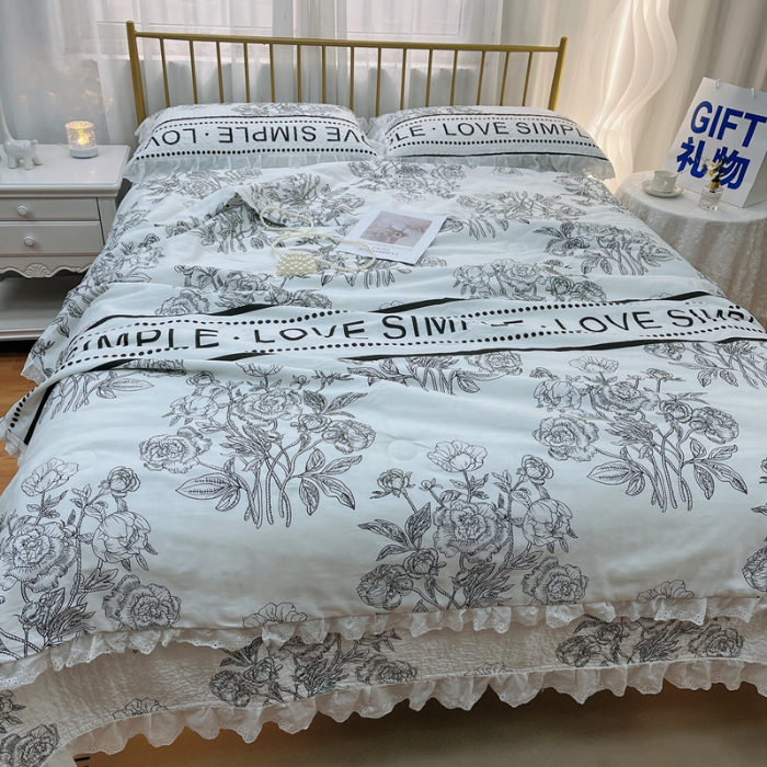 91家纺网 家纺一手货源 找家纺 暖居 2024新款直播全棉夹棉床盖夏被三件套夏凉被 晨暮间