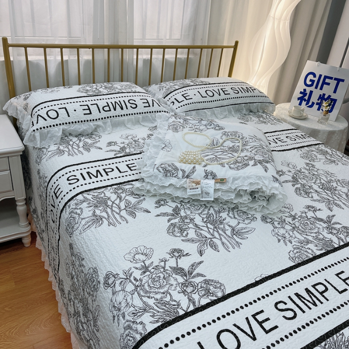 91家纺网 家纺一手货源 找家纺 暖居 2024新款直播全棉夹棉床盖夏被三件套夏凉被 晨暮间