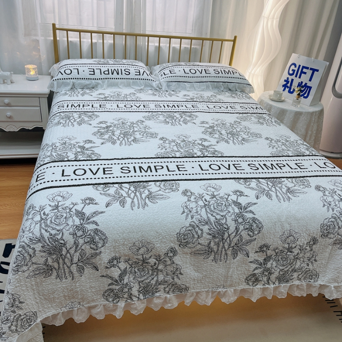 91家纺网 家纺一手货源 找家纺 暖居 2024新款直播全棉夹棉床盖夏被三件套夏凉被 晨暮间