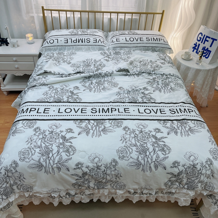 91家纺网 家纺一手货源 找家纺 暖居 2024新款直播全棉夹棉床盖夏被三件套夏凉被 晨暮间