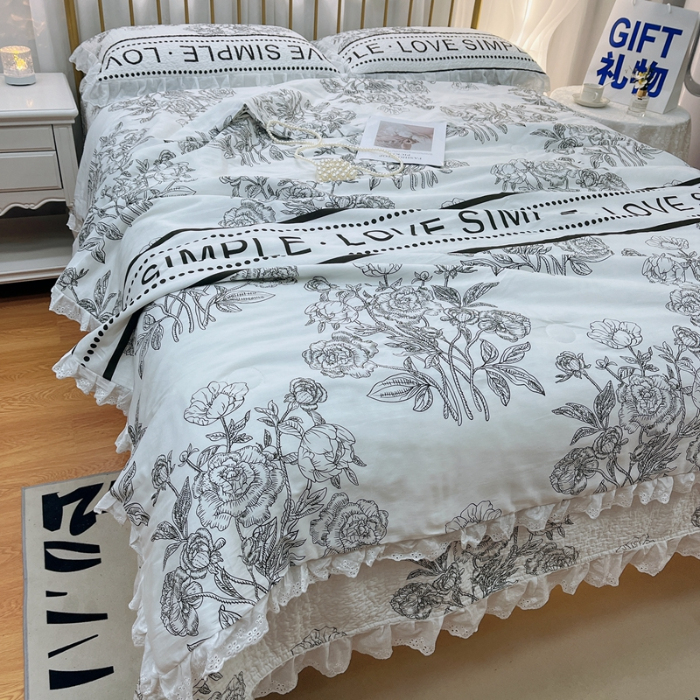 91家纺网 家纺一手货源 找家纺 暖居 2024新款直播全棉夹棉床盖夏被三件套夏凉被 晨暮间