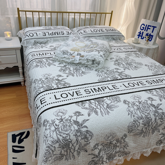 91家纺网 家纺一手货源 找家纺 暖居 2024新款直播全棉夹棉床盖夏被三件套夏凉被 晨暮间