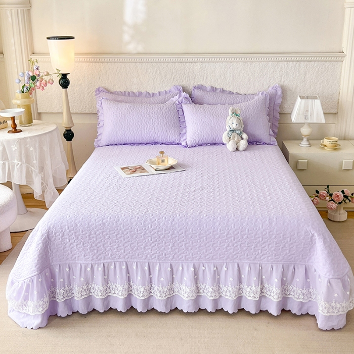 91家纺网 家纺一手货源 找家纺 （总）2025韩版少女心法式公主风水洗棉蕾丝花边夏被床盖款四件套泡泡棉小竺棉凉蝴蝶结夏被床盖款四件套