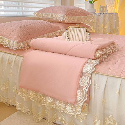 91家纺网 家纺一手货源 找家纺 米莱家纺 2024新款蕾丝绣花凉席四件套 可可粉