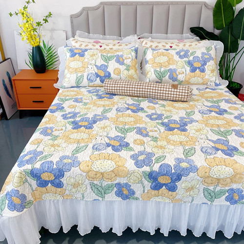 91家纺网 家纺一手货源 找家纺 纯棉床盖三件套240×255小仙女夏季加大床单花边全棉床盖三件套