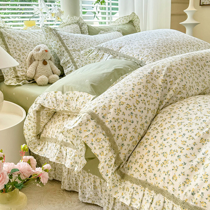 艾唯希家纺 2024新款全棉法式花边四件套 春意