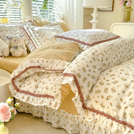 91家纺网 家纺一手货源 找家纺 艾唯希家纺 2024新款全棉法式花边四件套 甜蜜蜜